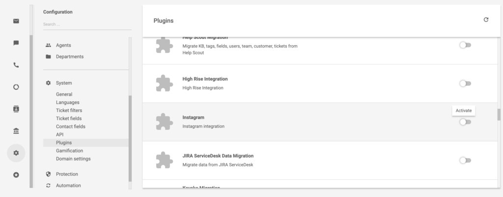 Instagram plugin trong LiveAgent